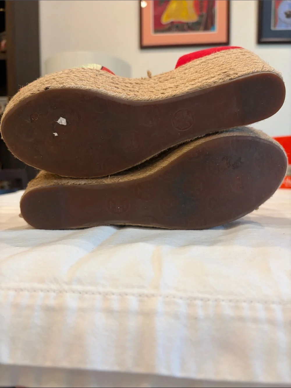 Tory Burch Red Floral Espadrille Wedge Sandals - Women Sz 8.5